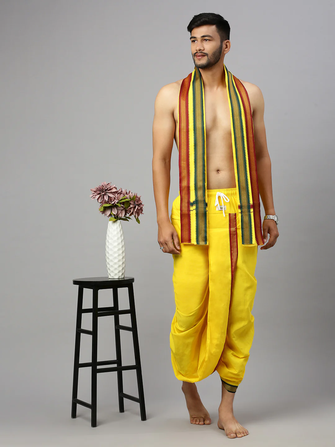 Readymade Panchakacham & Towel Set Yellow Naivedhya