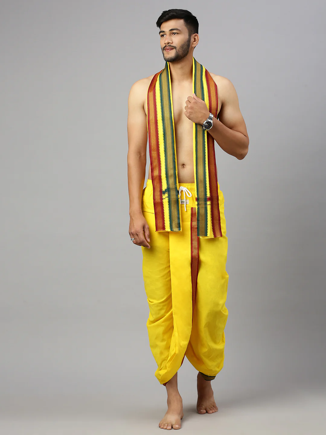 Readymade Panchakacham & Towel Set Yellow Naivedhya - Image 2