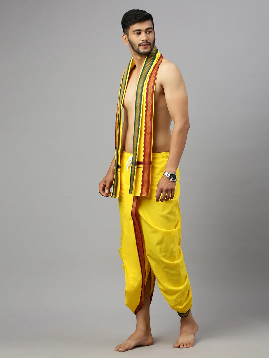 Readymade Panchakacham & Towel Set Yellow Naivedhya - Image 3
