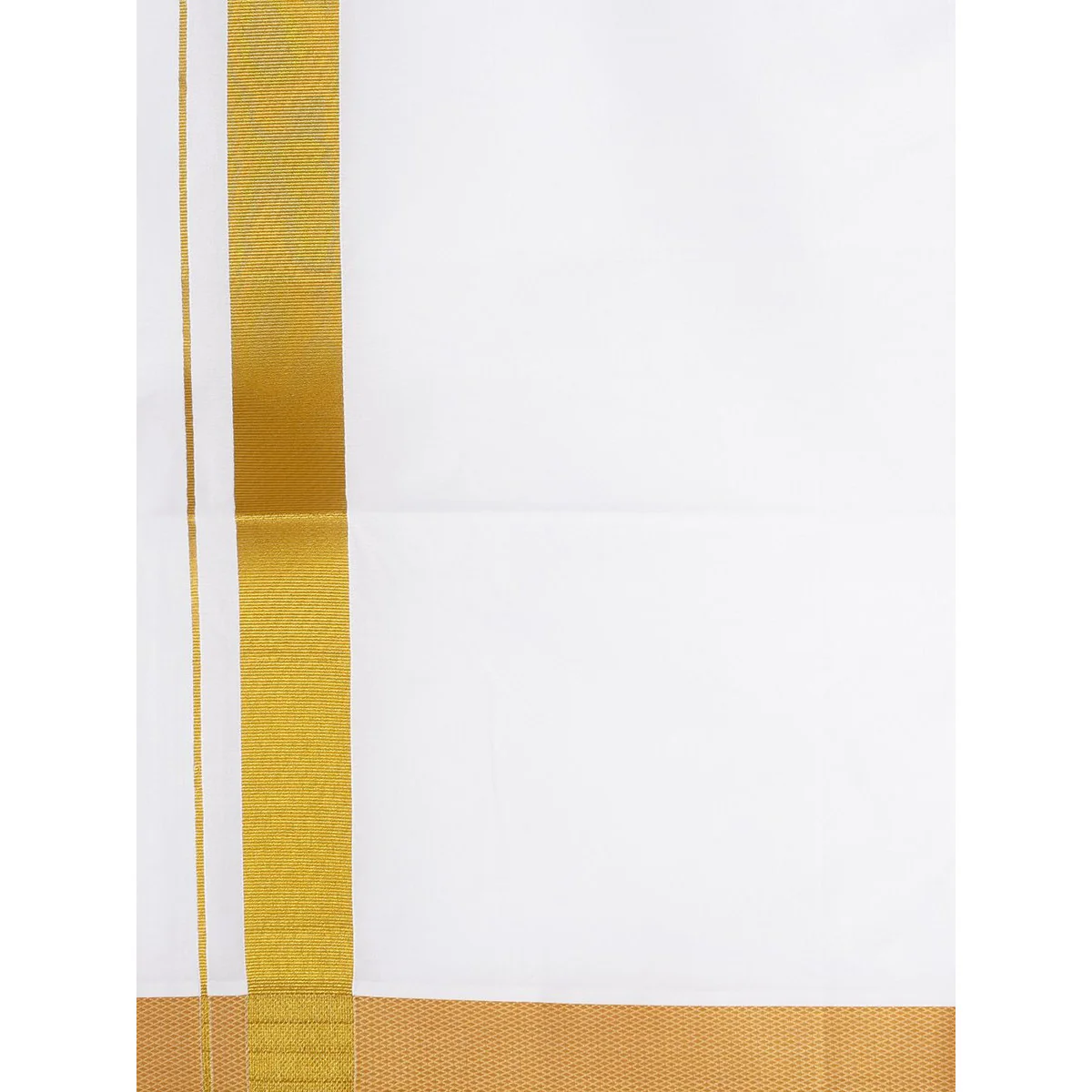 Readymade White Panchakacham & Towel with Gold Jari Border - Image 3