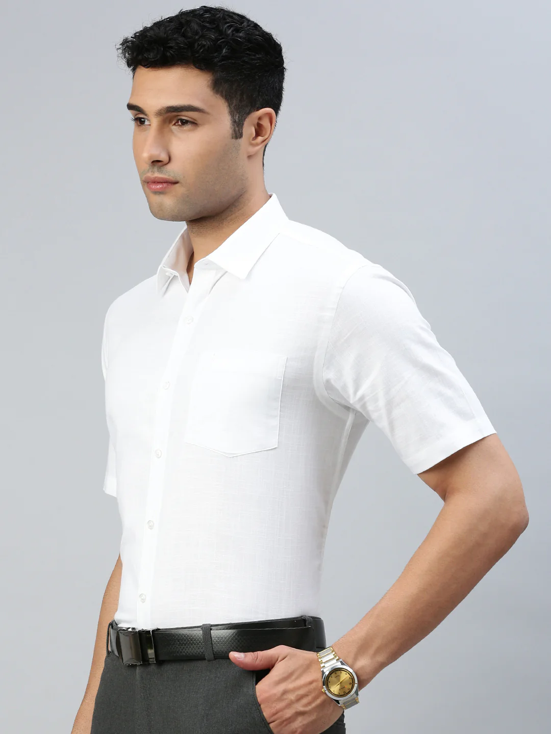 Self Design Twill Cotton White Shirt – Celebrity White - Image 3