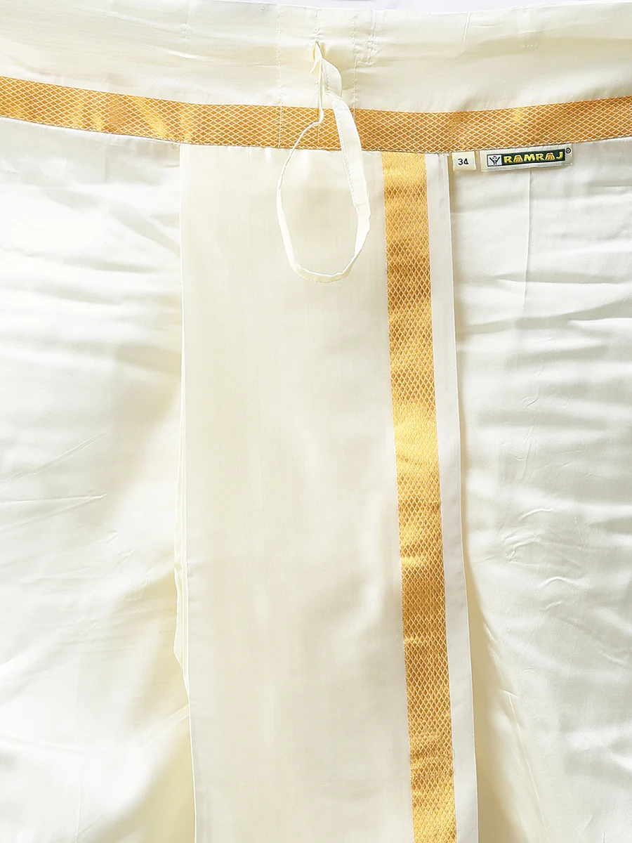 Silk Cream with 3/4" inch Jari Border Readymade Panchakacham & Towel Set - Image 7