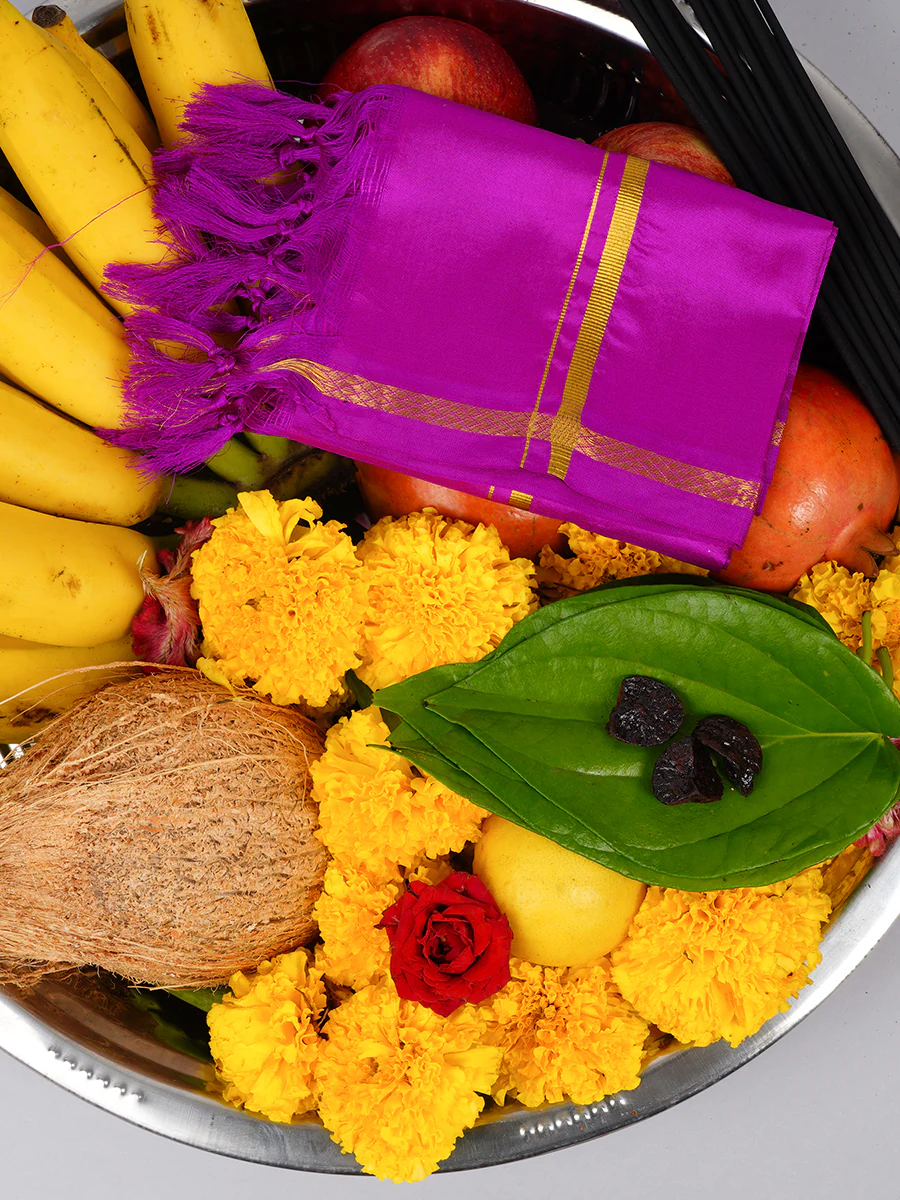 Silk Pooja Towel 4 Mulam Violet - Image 3