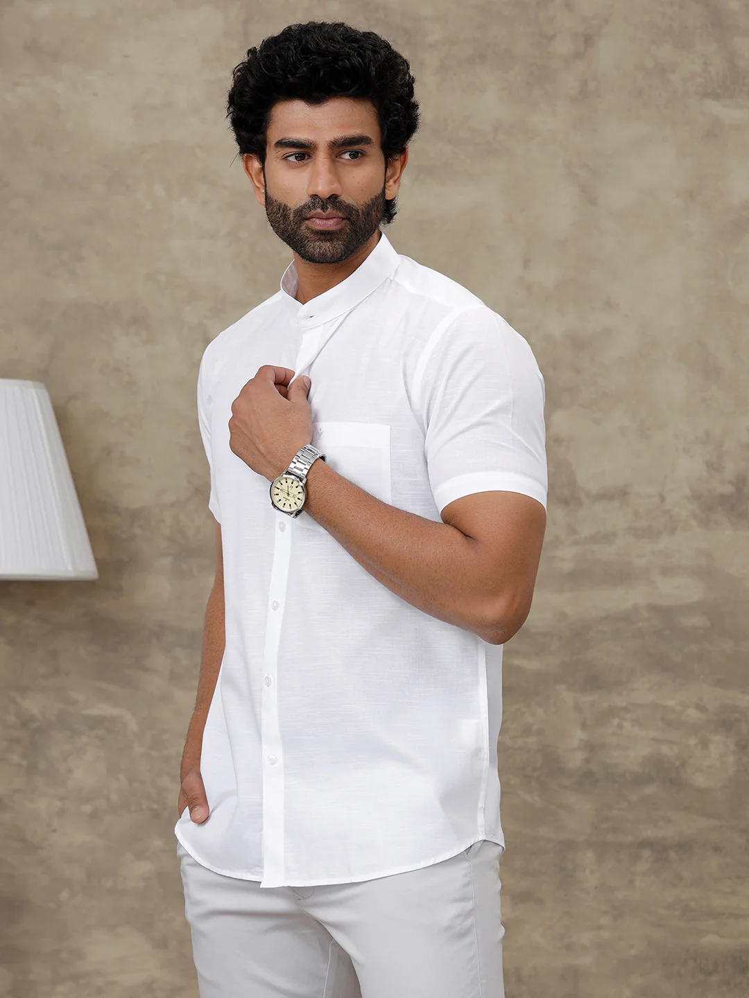Slub Texture Chinese Collar White Shirt - Craft - Image 2