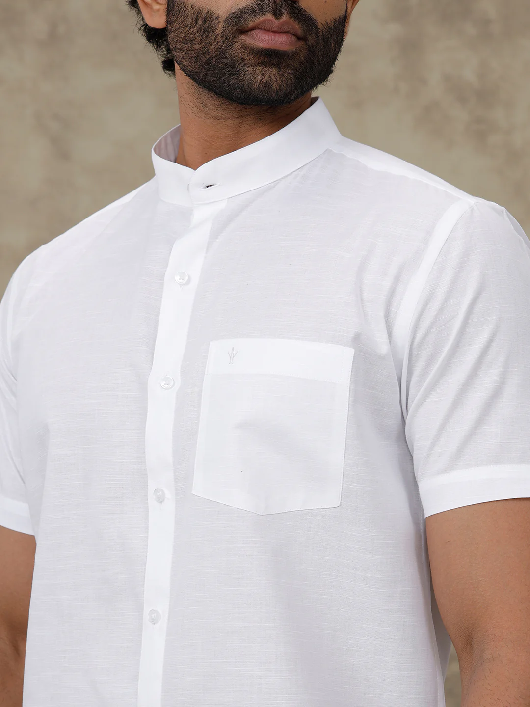 Slub Texture Chinese Collar White Shirt - Craft - Image 3