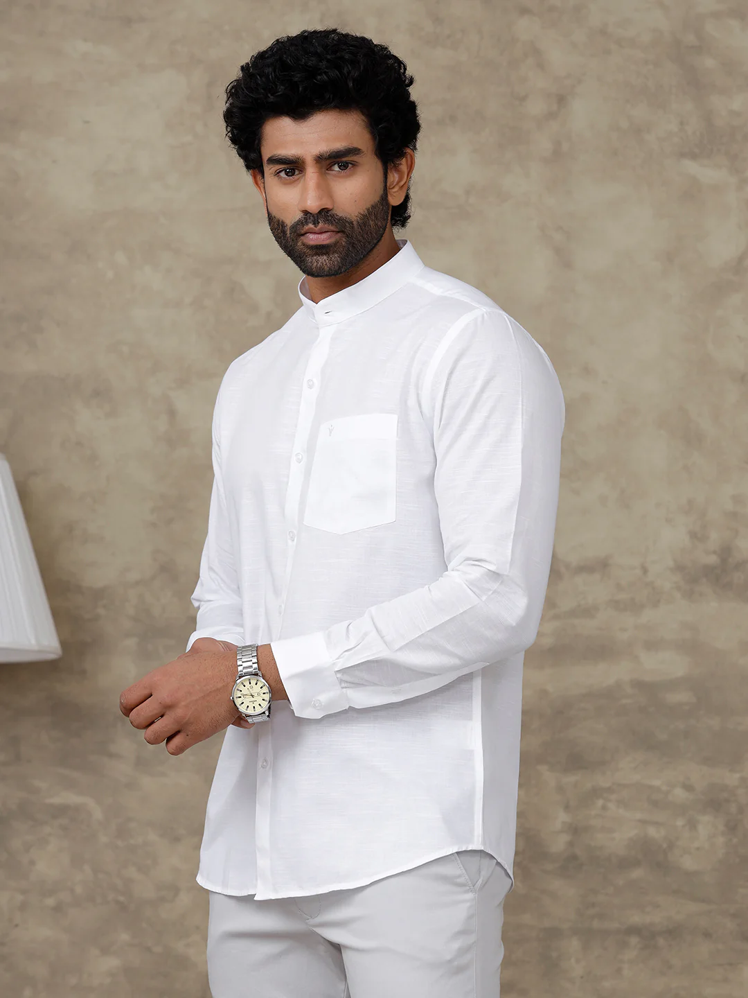 Slub Texture Chinese Collar White Shirt - Craft - Image 4