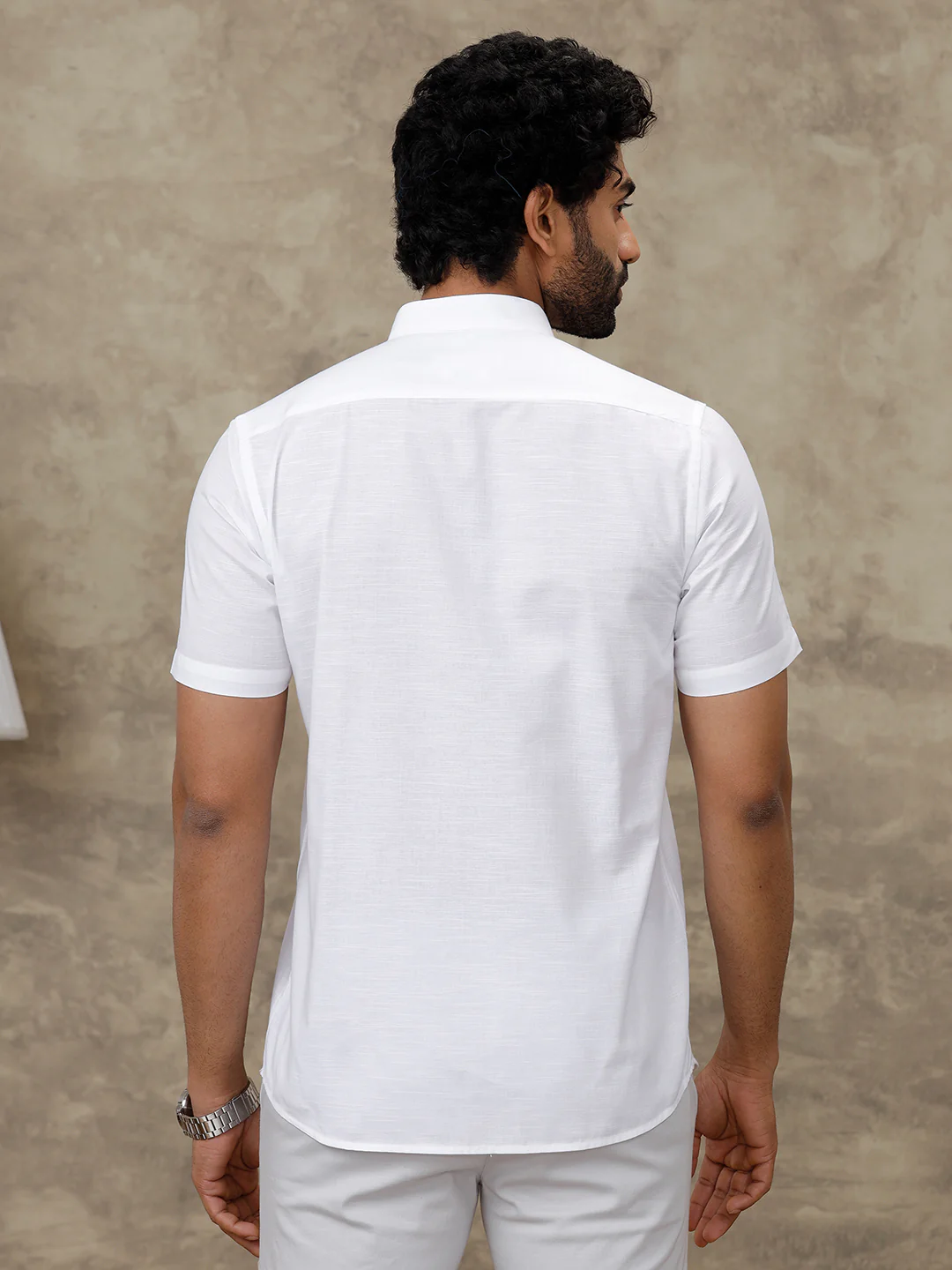 Slub Texture Chinese Collar White Shirt - Craft - Image 5
