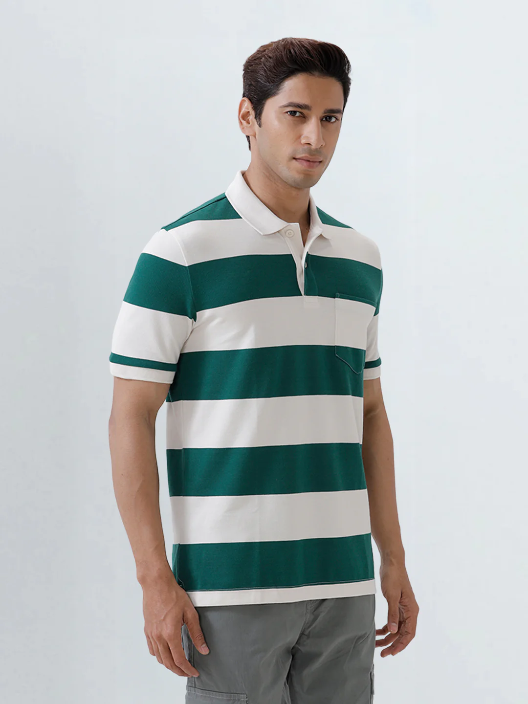 Smart Fit Exclusive Striped Polo T-Shirt Evergreen ED5 - Image 2
