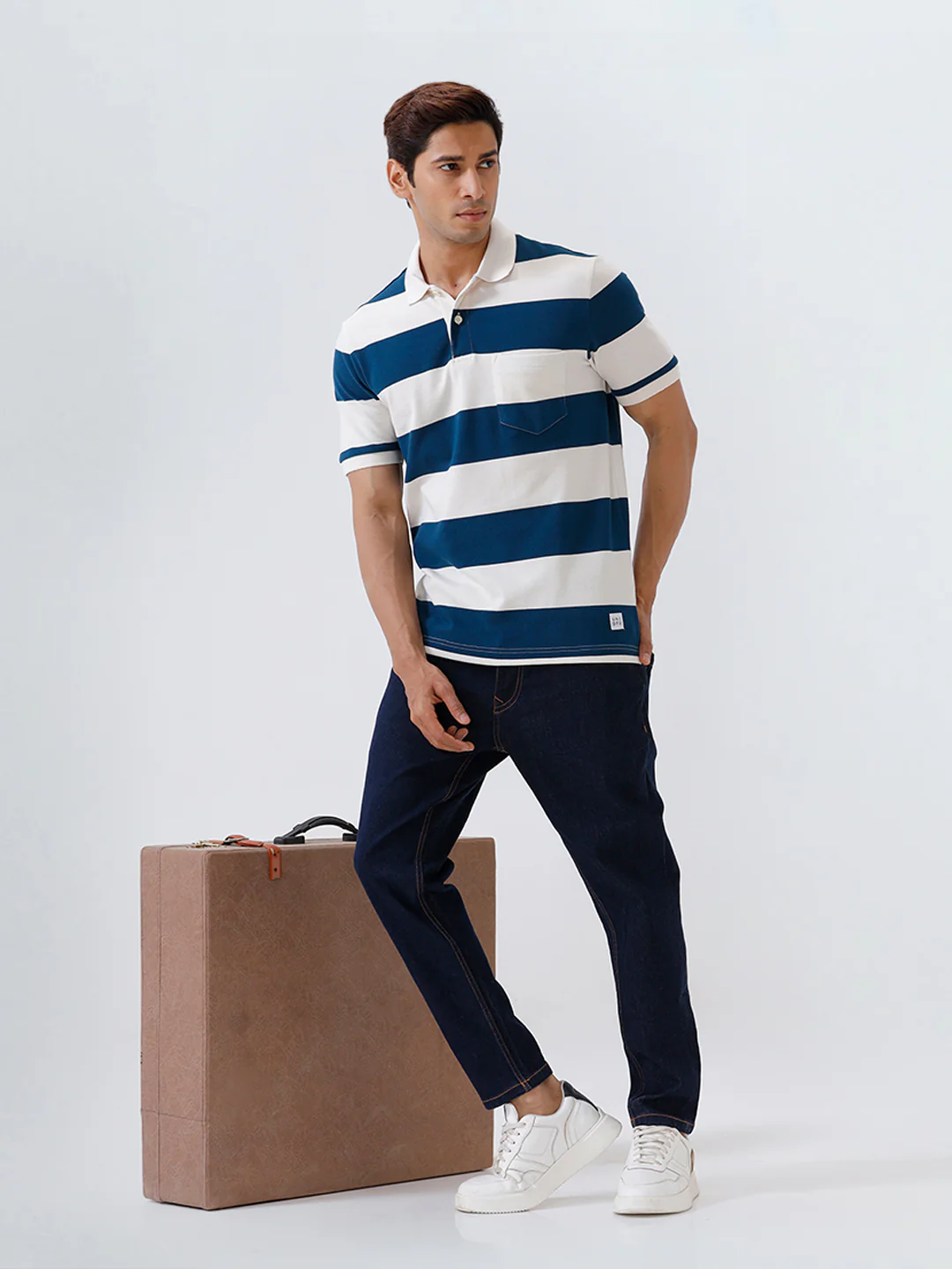 Smart Fit Exclusive Striped Polo T-Shirt Poseidon Blue ED1 - Image 3