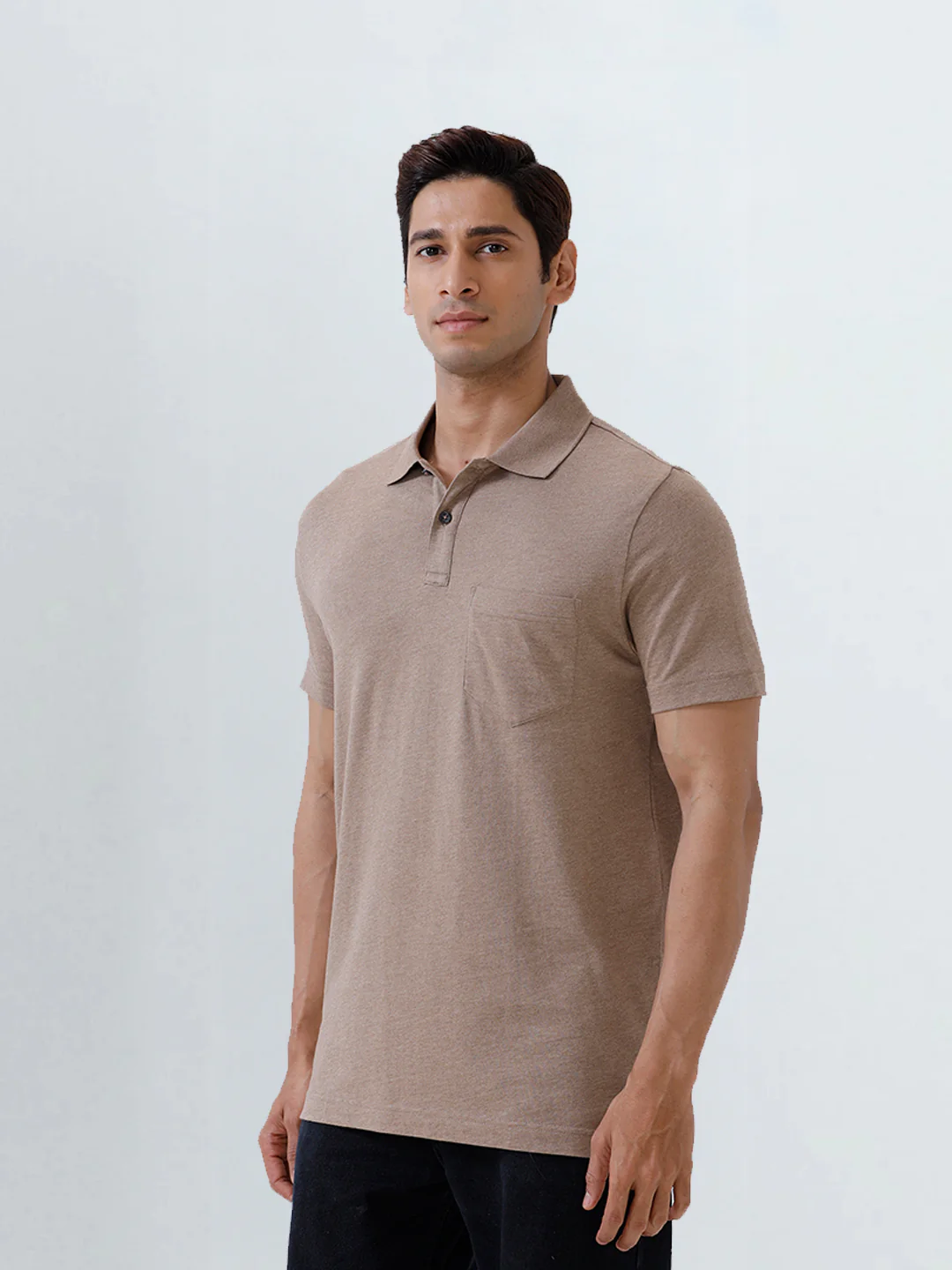 TENCEL™ Modal Fibers with Micro technology Polo T-Shirt Brown Heather EMP9 - Image 2