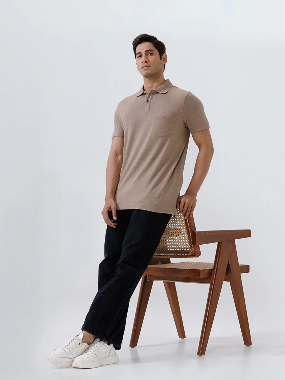 TENCEL™ Modal Fibers with Micro technology Polo T-Shirt Brown Heather EMP9 - Image 3