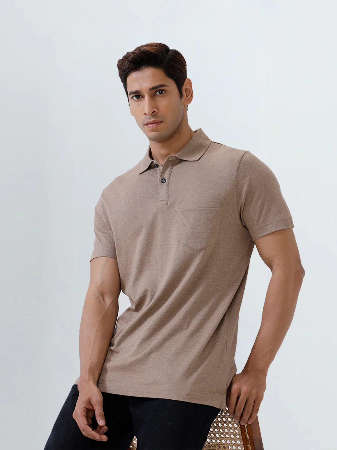 TENCEL™ Modal Fibers with Micro technology Polo T-Shirt Brown Heather EMP9 - Image 5