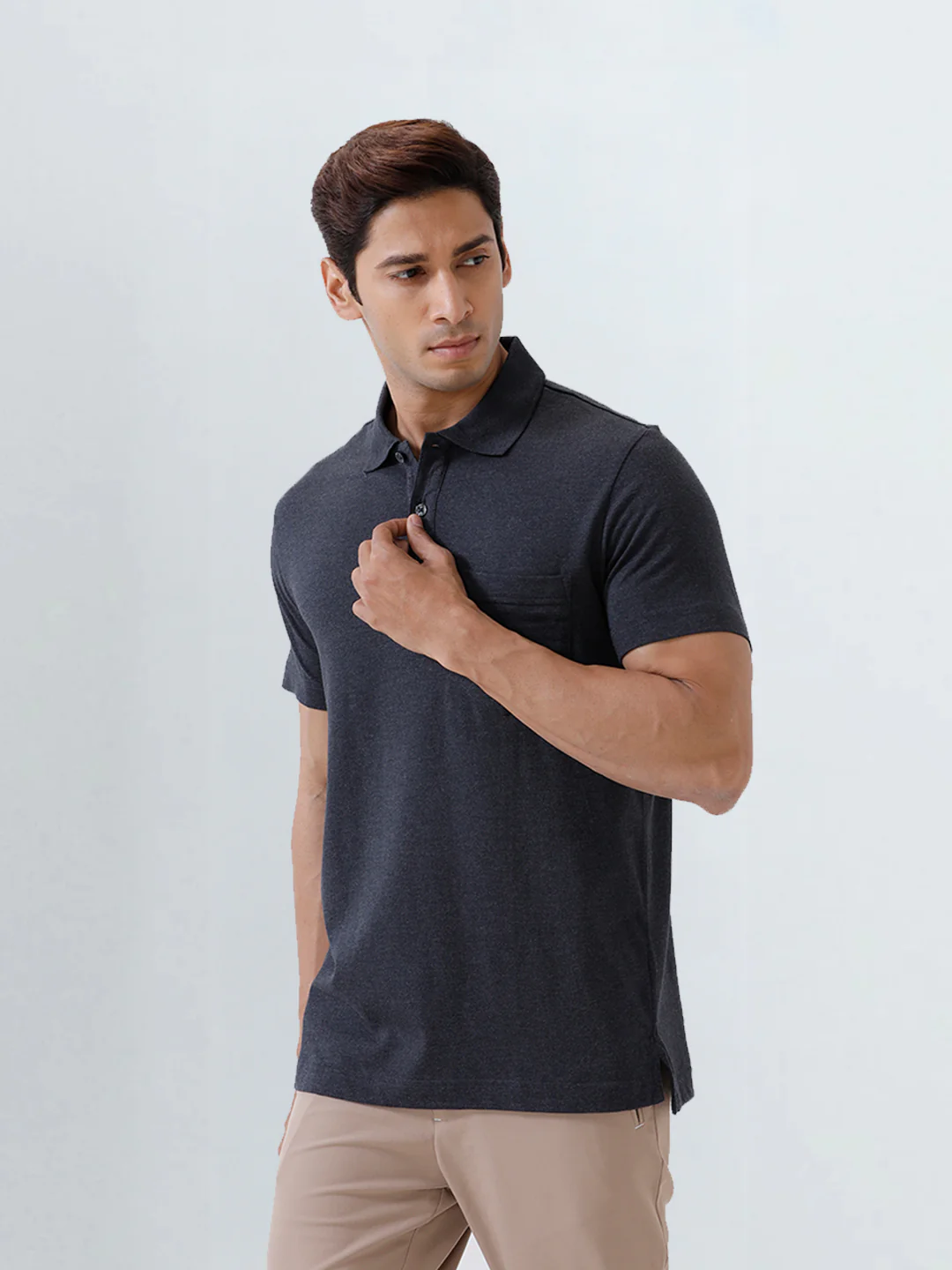 TENCEL™ Modal Fibers with Micro technology Polo T-Shirt Charcoal EMP5 - Image 2