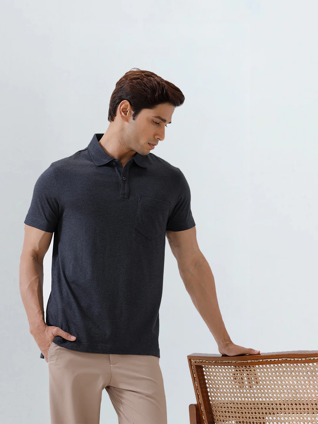 TENCEL™ Modal Fibers with Micro technology Polo T-Shirt Charcoal EMP5 - Image 4
