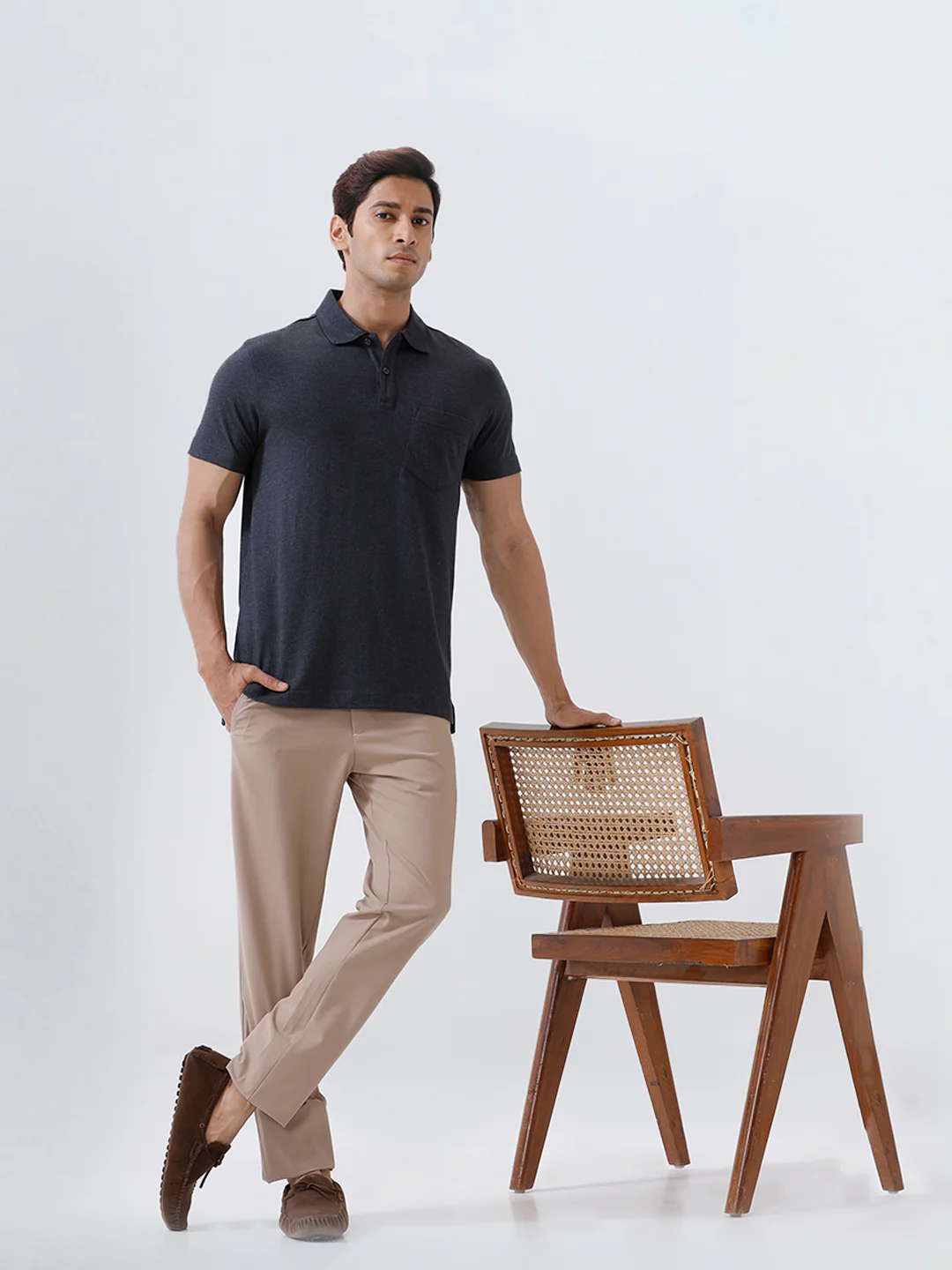 TENCEL™ Modal Fibers with Micro technology Polo T-Shirt Charcoal EMP5 - Image 6