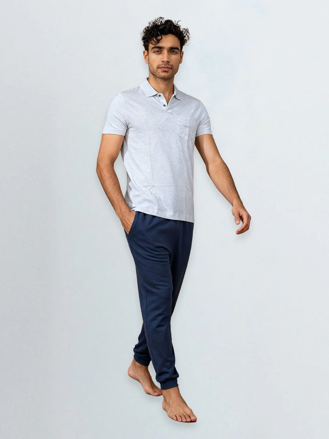 TENCEL™ Modal Fibers with Micro technology Polo T-Shirt Ecru Melange EMP8 - Image 2