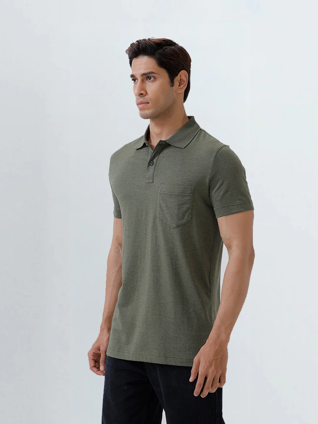 TENCEL™ Modal Fibers with Micro technology Polo T-Shirt Heather Green EMP6 - Image 2