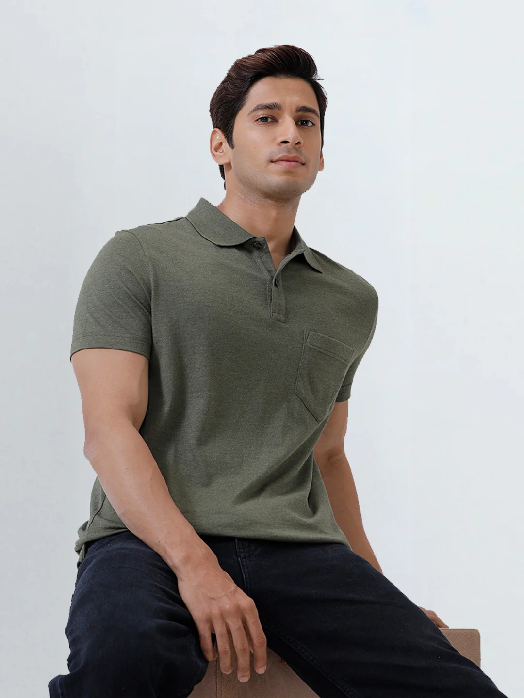 TENCEL™ Modal Fibers with Micro technology Polo T-Shirt Heather Green EMP6 - Image 6