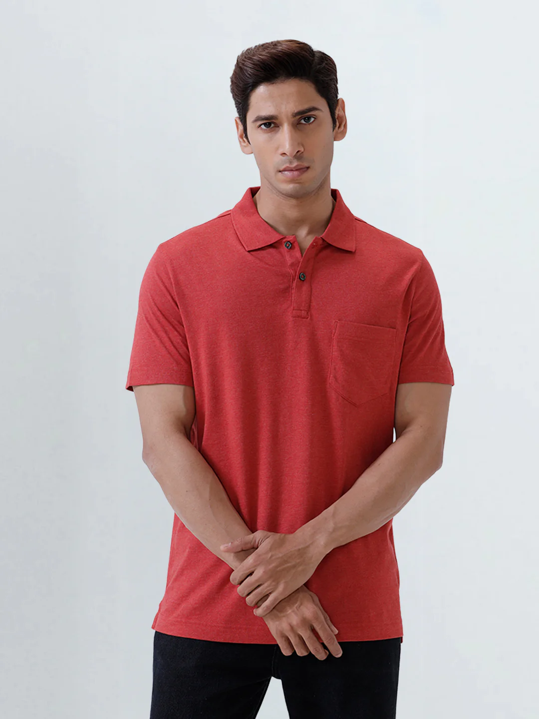 TENCEL™ Modal Fibers with Micro technology Polo T-Shirt Heather Red EMP3 - Image 2