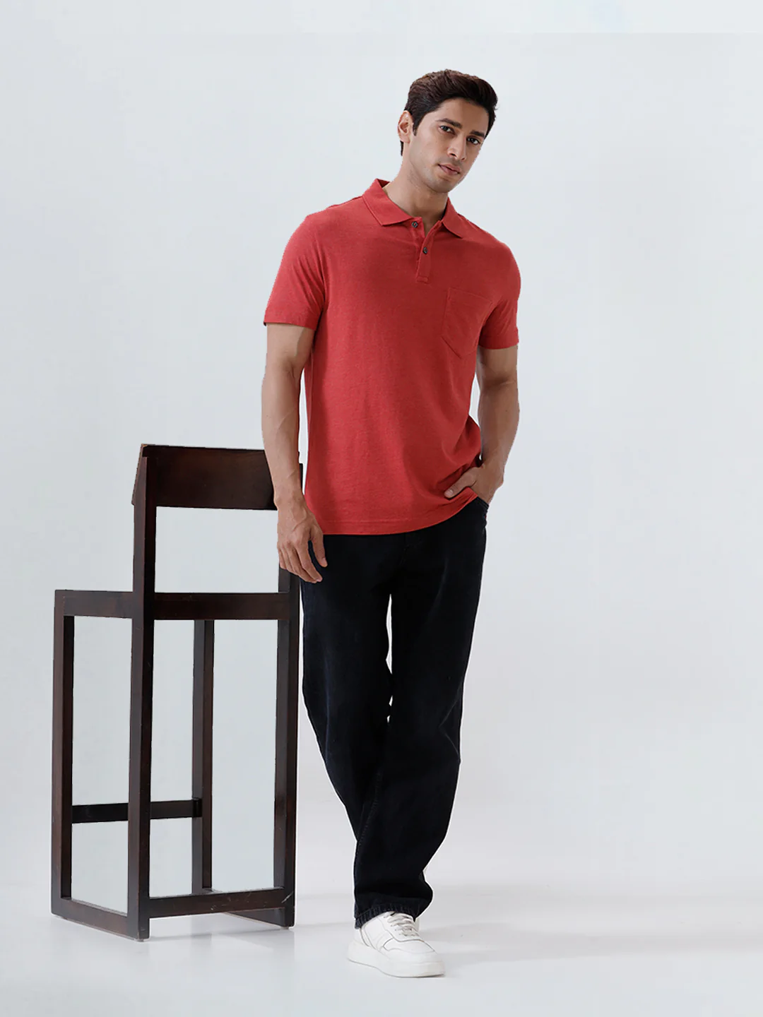 TENCEL™ Modal Fibers with Micro technology Polo T-Shirt Heather Red EMP3 - Image 4