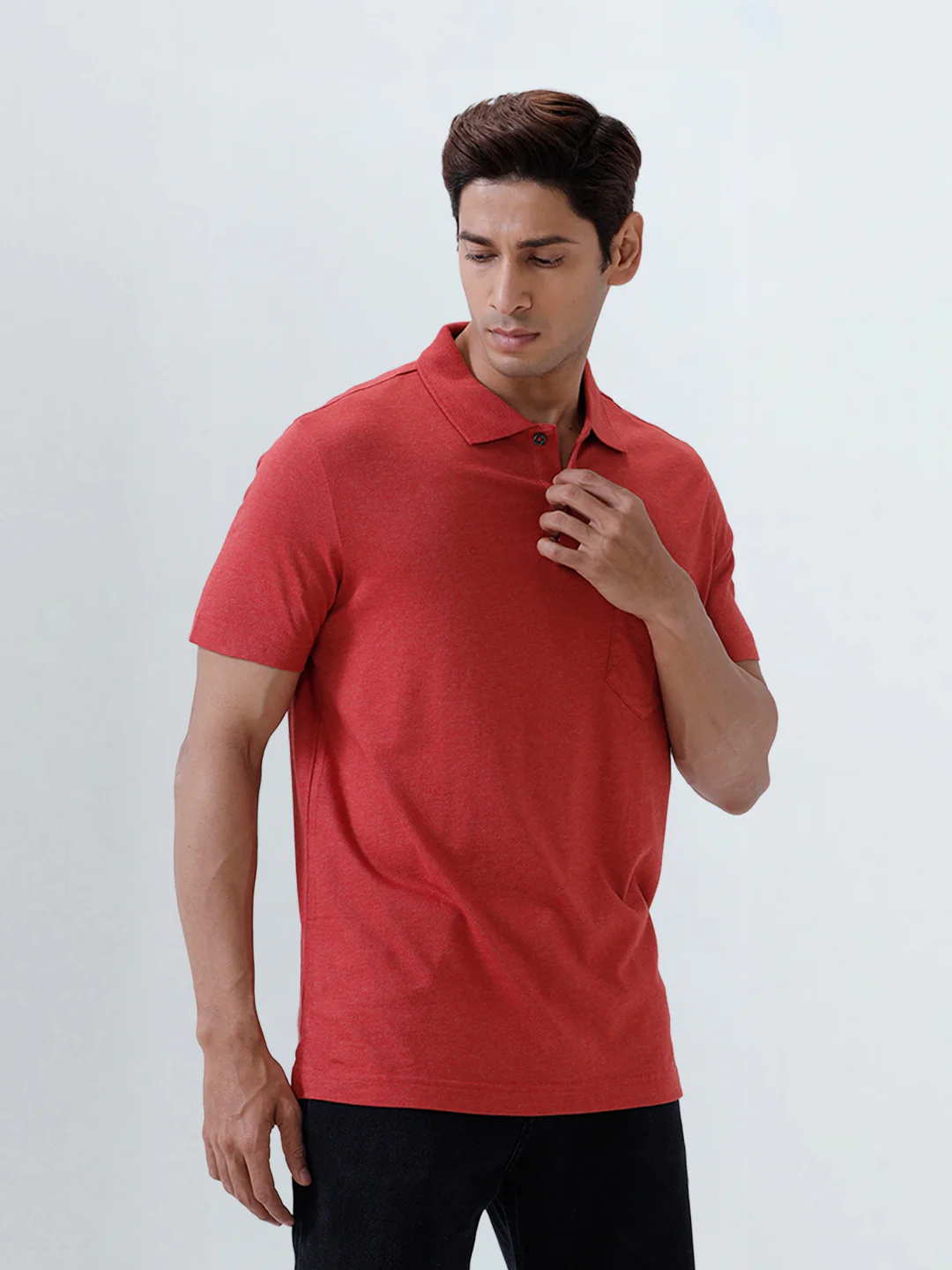 TENCEL™ Modal Fibers with Micro technology Polo T-Shirt Heather Red EMP3 - Image 5