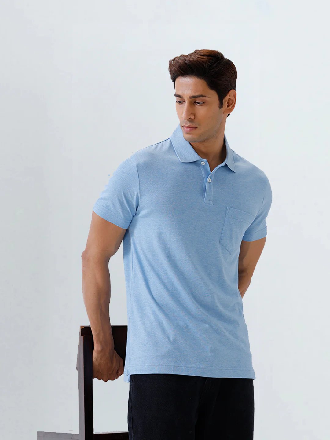 TENCEL™ Modal Fibers with Micro technology Polo T-Shirt Sky Heather EMP7 - Image 2
