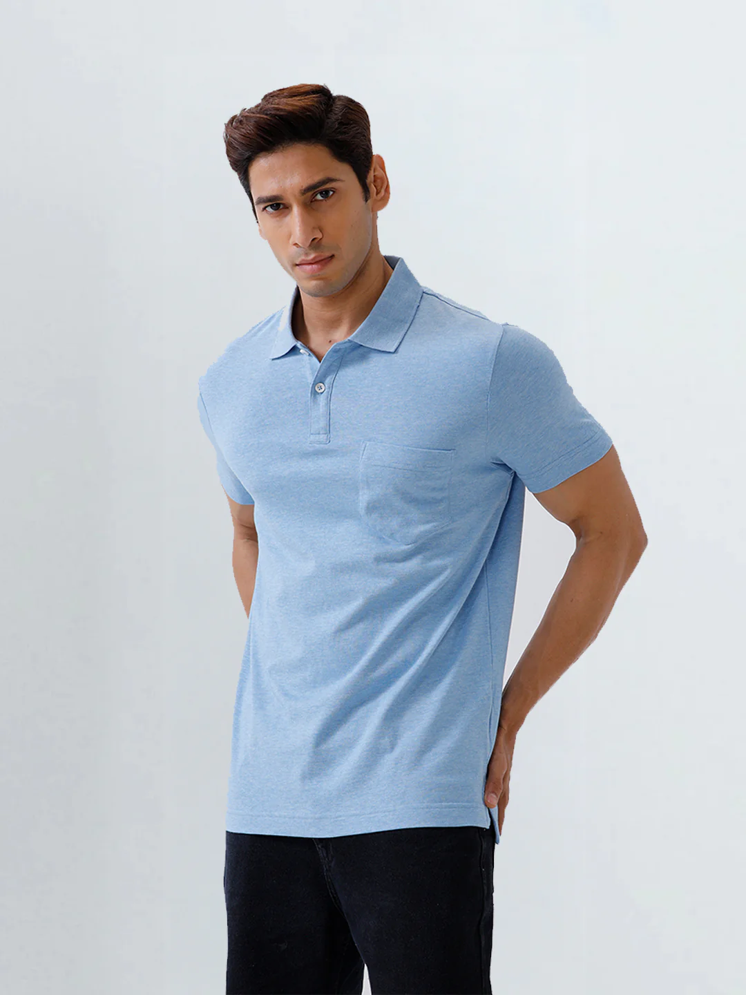 TENCEL™ Modal Fibers with Micro technology Polo T-Shirt Sky Heather EMP7 - Image 4