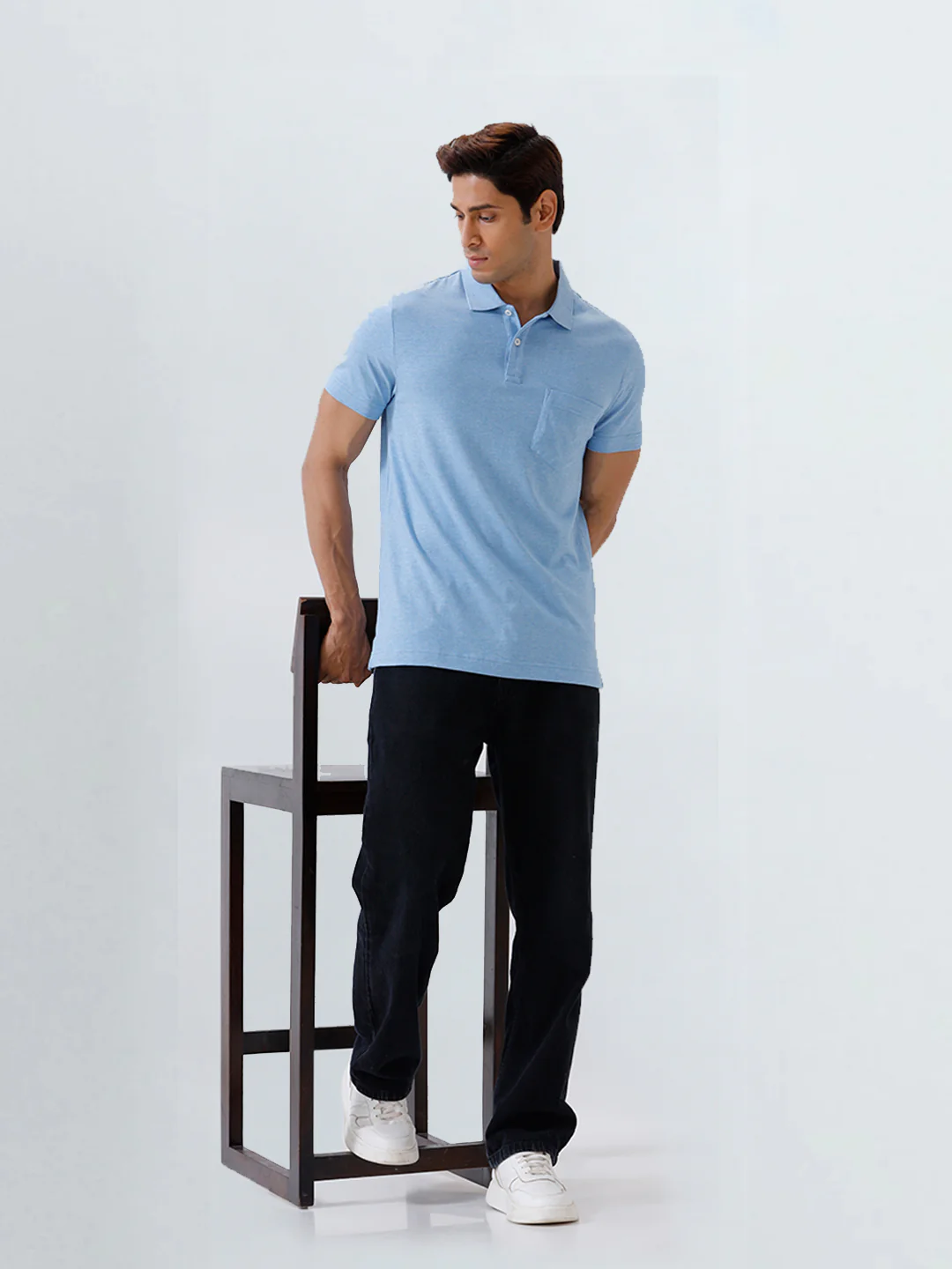 TENCEL™ Modal Fibers with Micro technology Polo T-Shirt Sky Heather EMP7 - Image 5