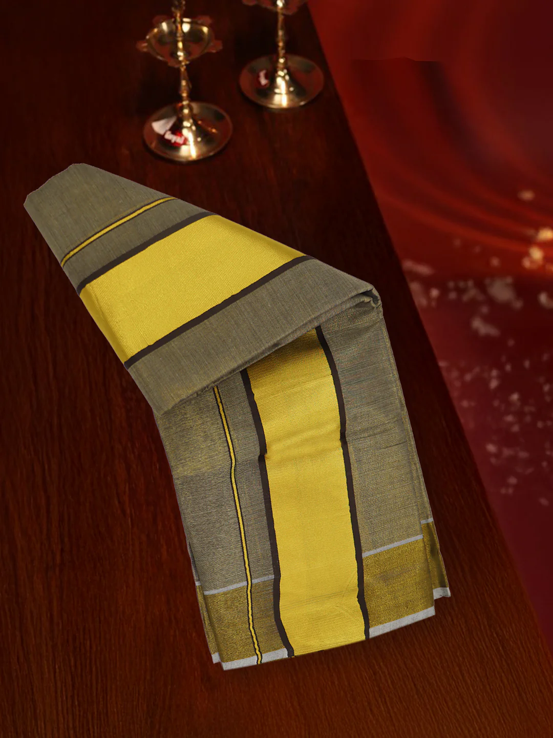Tissue Gold Jari Border Panchakacham with Angavasthram Set (9+5) Gangotri GGC04 - Image 4