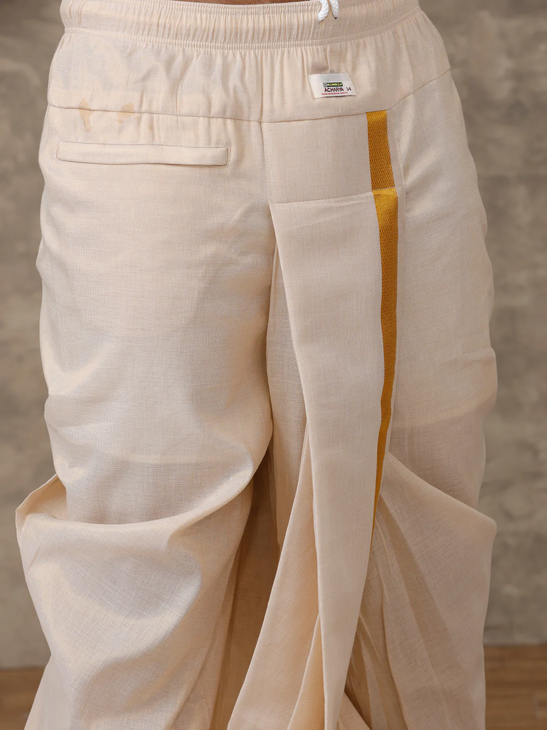 Tissue Readymade Panchakacham with Towel Sets Gold - Image 2