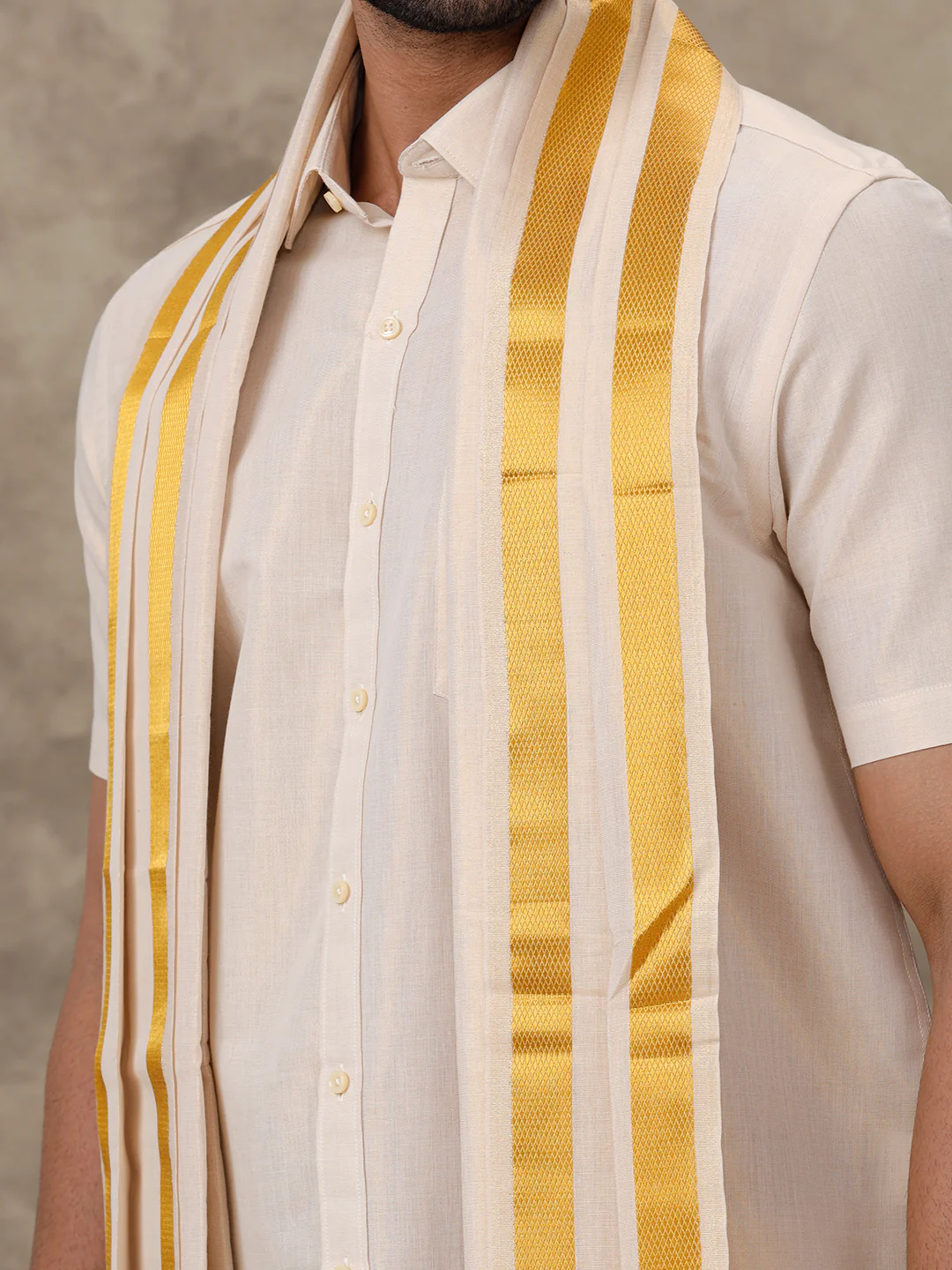 Tissue Readymade Panchakacham with Towel Sets Gold - Image 3