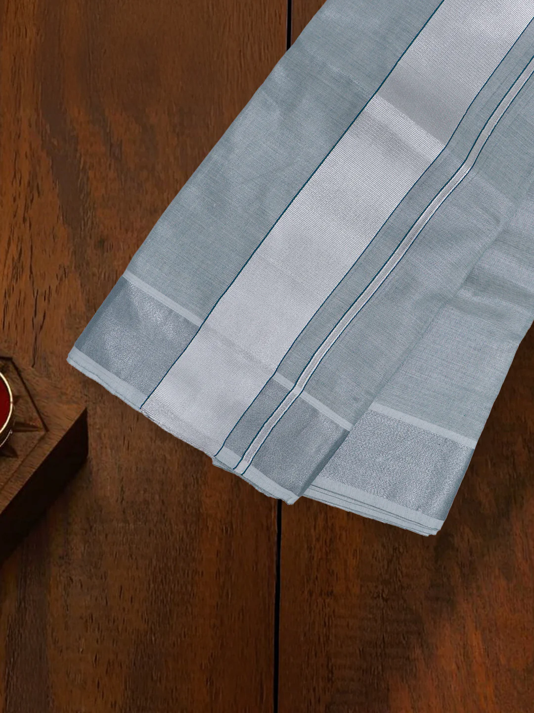 Tissue Silver Jari Border Panchakacham with Angavasthram Set (9+5) Gangotri GGC01 - Image 2