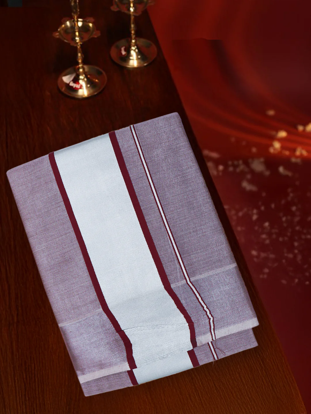 Tissue Silver Jari Border Panchakacham with Angavasthram Set (9+5) Gangotri GGC03 - Image 2