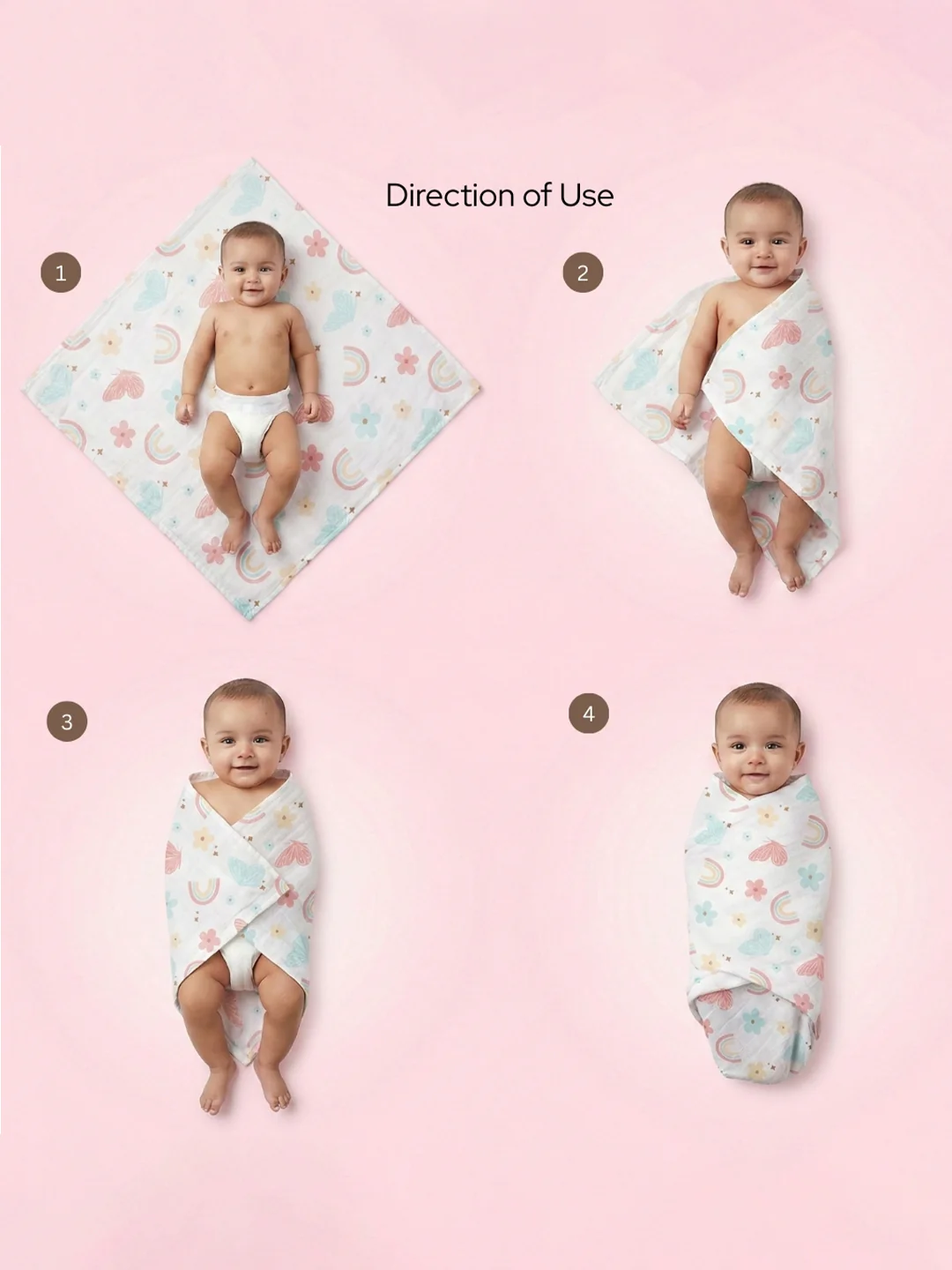 Ultra Soft Newborn Baby Wrapping Cloth (Pack of 3)  Lightweight & Breathable Cotton  | 1m x 1m - Image 4