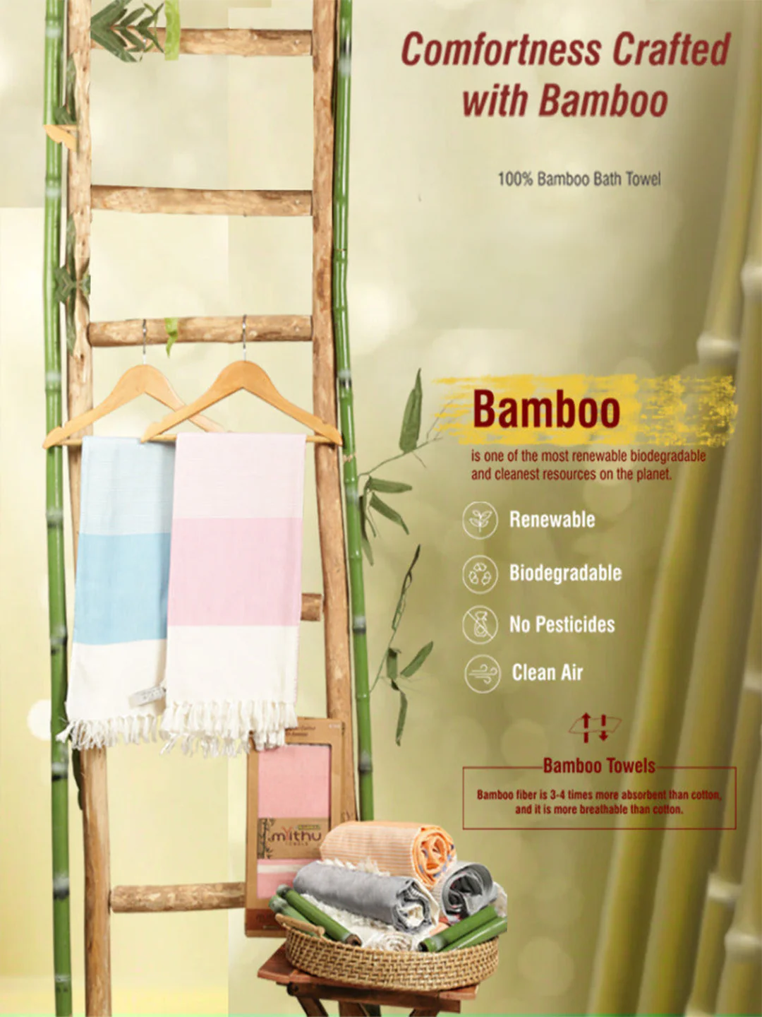 Ultra Soft & Quick Absorbent Bamboo Assorted Colours Bath Towel (Size 0.90mX1.80m) - Image 5