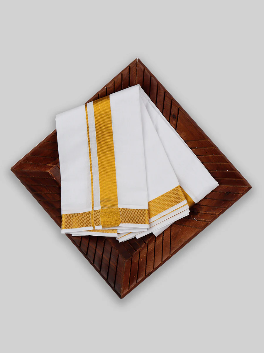 Vetha 1" inch Jari Towel White (Pack of 2) - Image 3