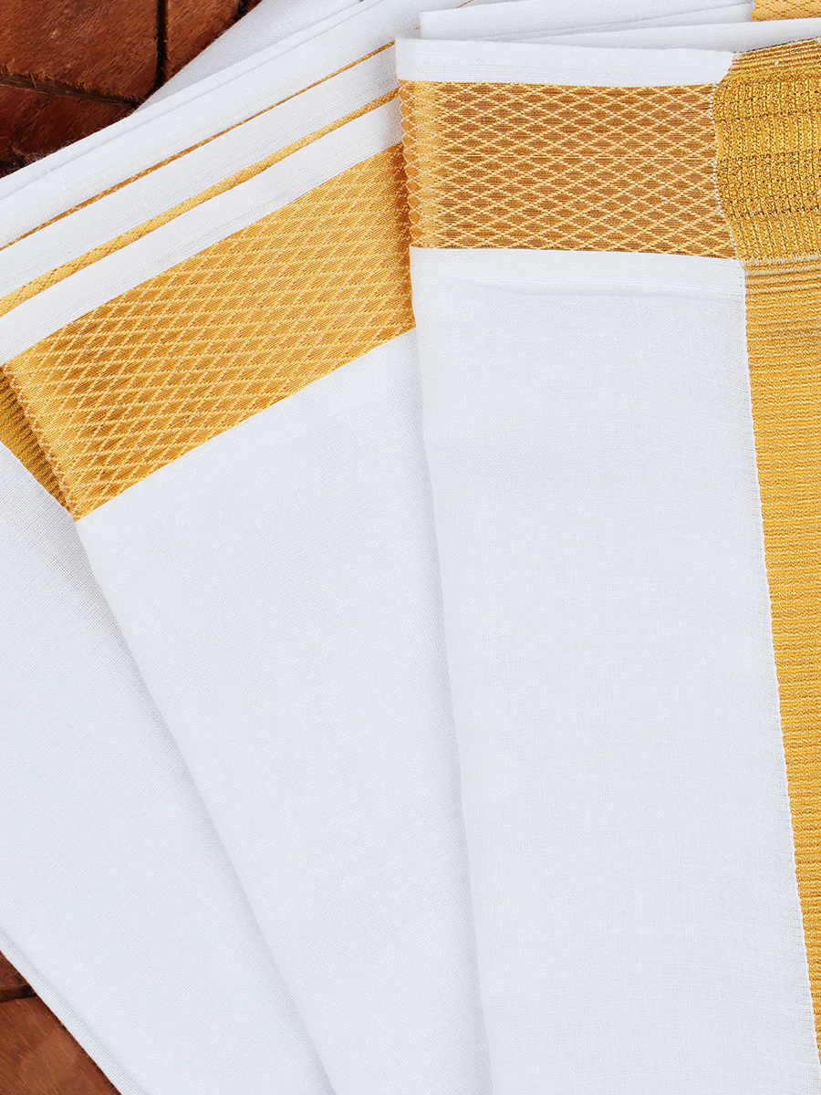 Vetha 1" inch Jari Towel White (Pack of 2) - Image 5