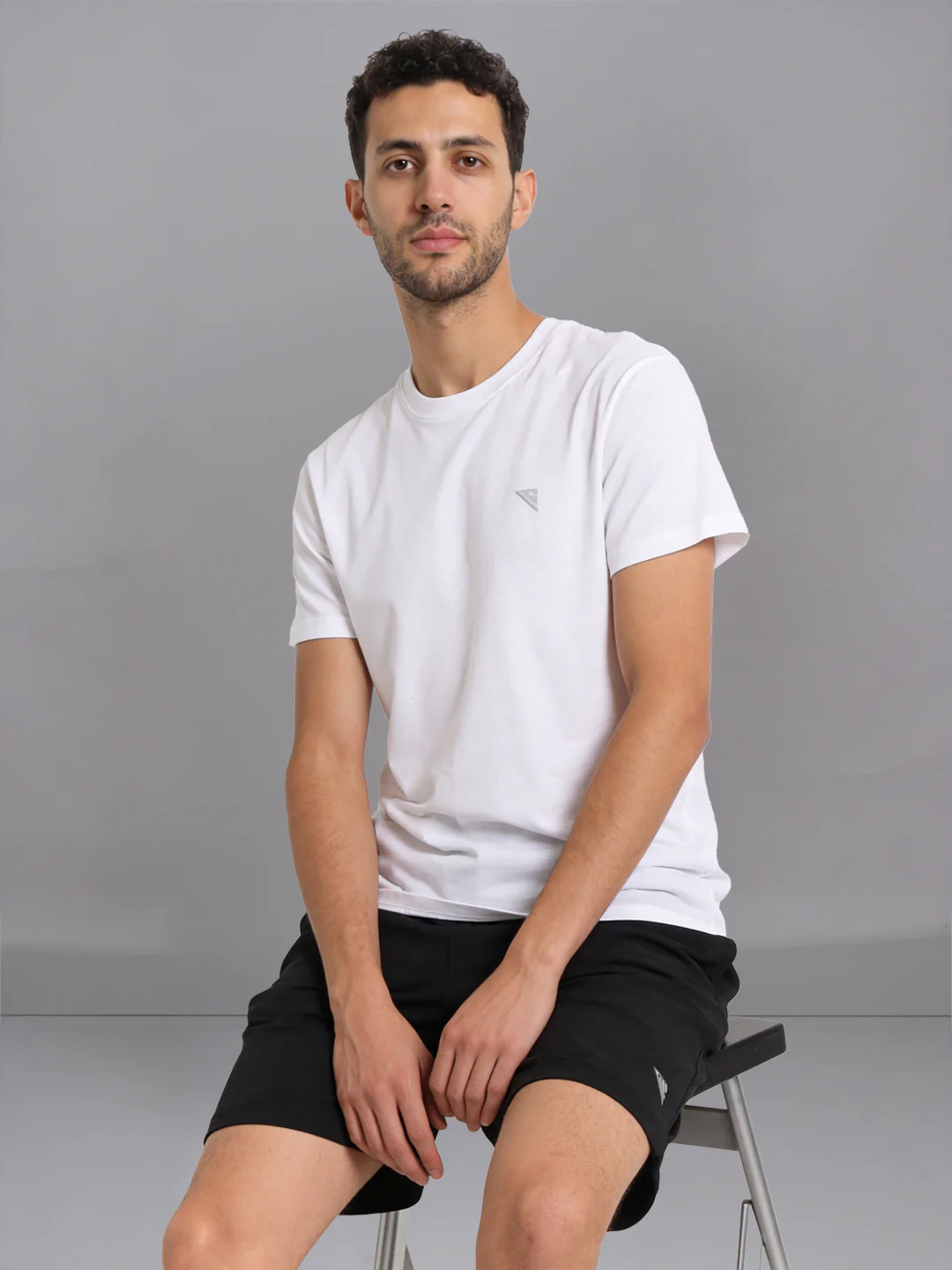 White Crew neck T-Shirt with Black Shorts Combo ES1 - Image 2