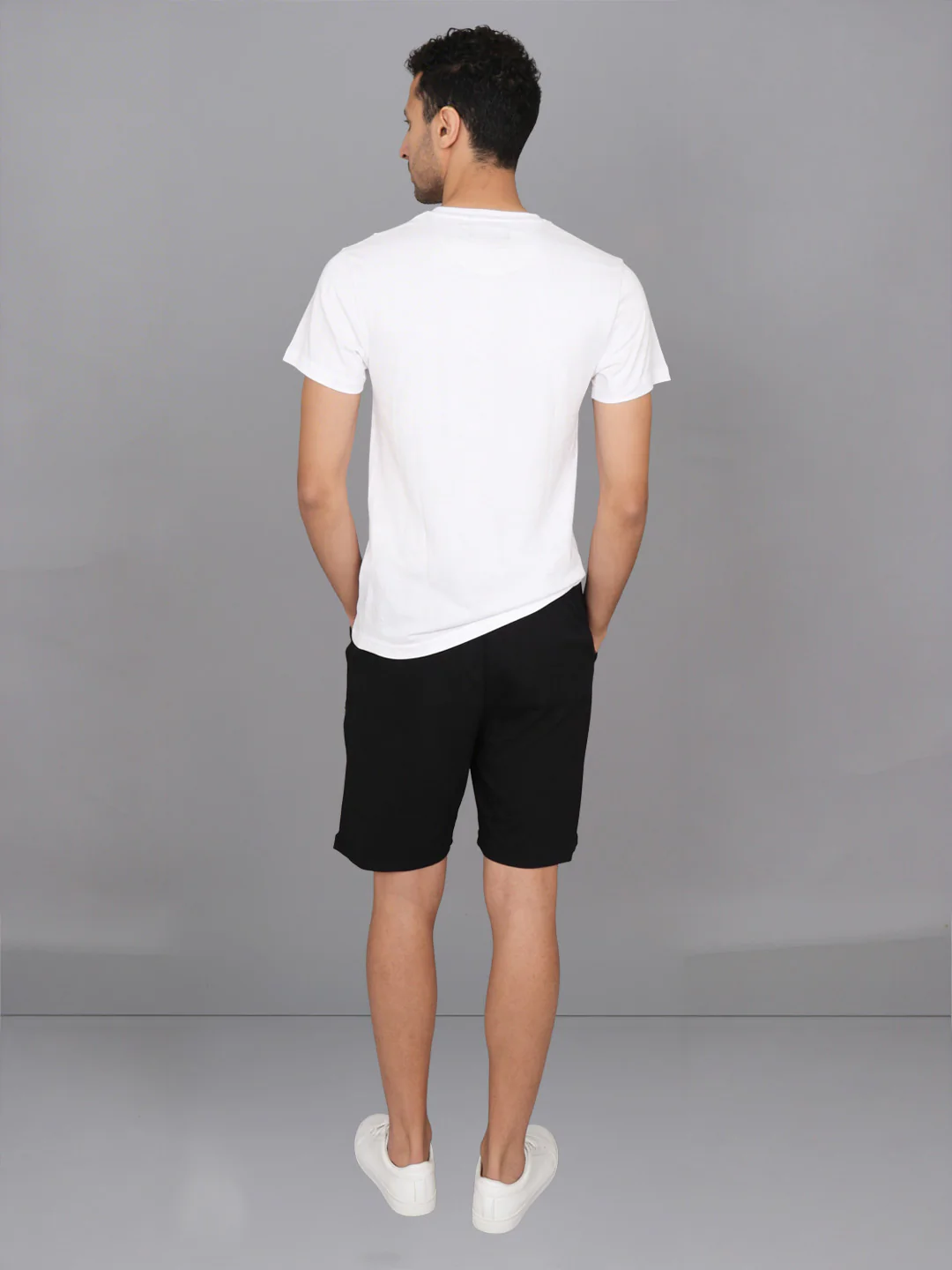 White Crew neck T-Shirt with Black Shorts Combo ES1 - Image 3