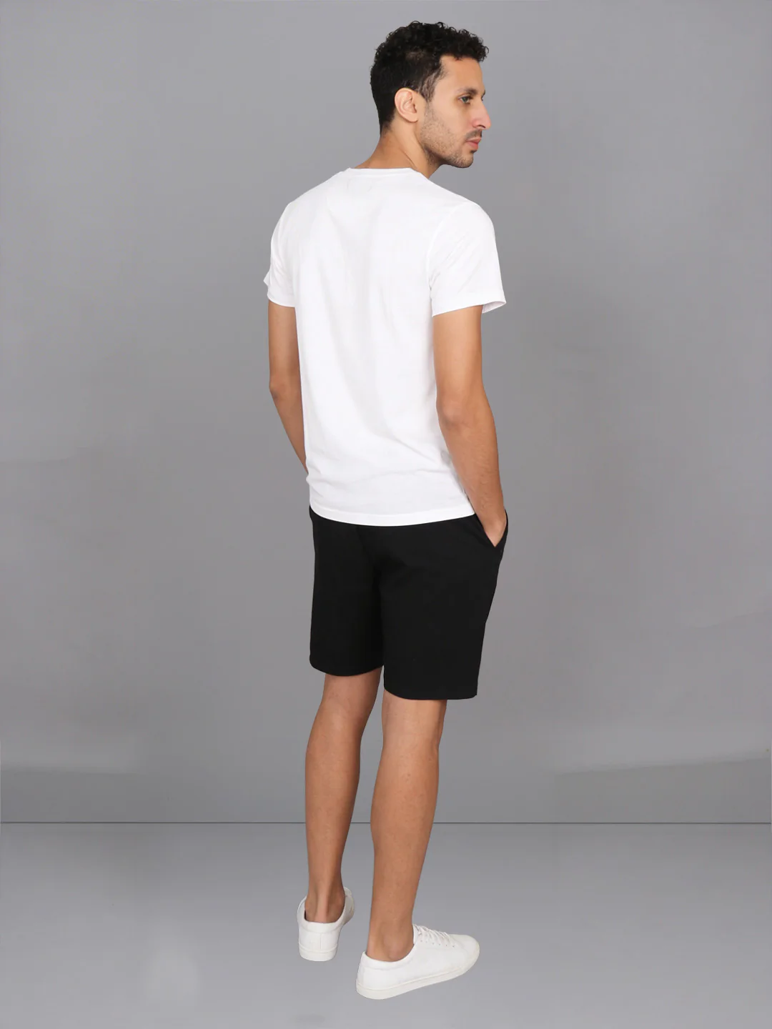 White Crew neck T-Shirt with Black Shorts Combo ES1 - Image 4