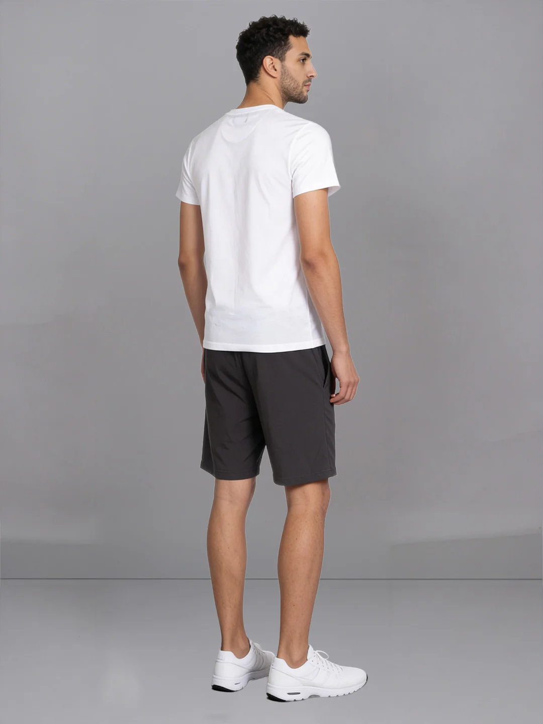 White Crew neck T-Shirt with Grey Shorts Combo ES5 - Image 4