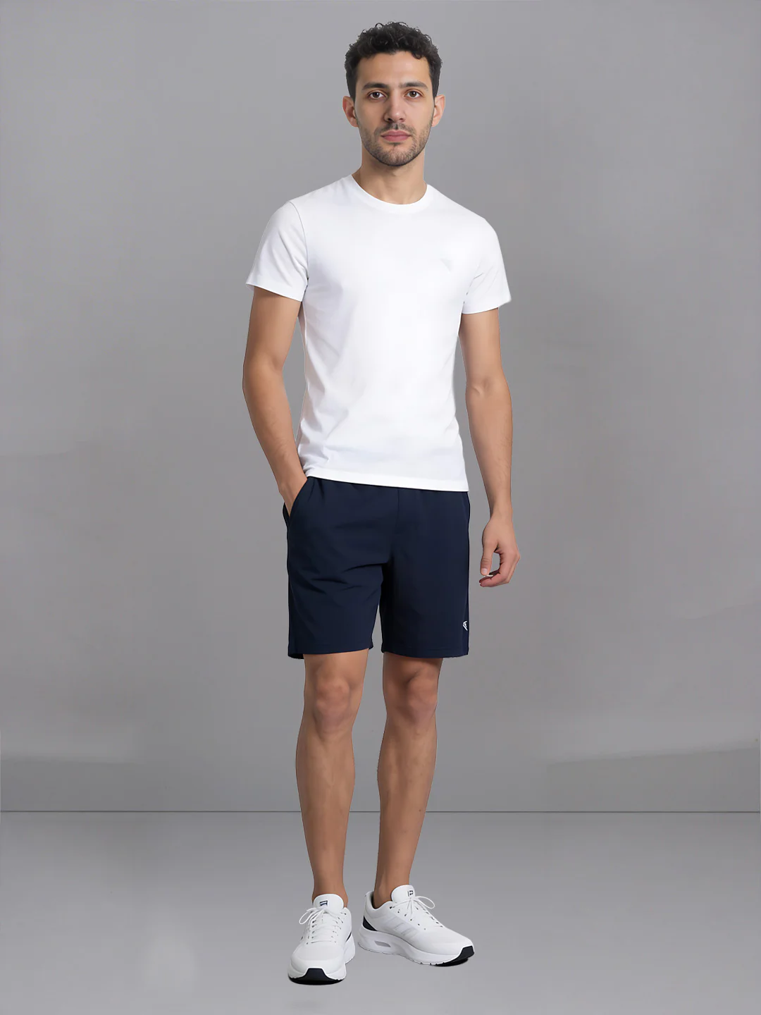 White Crew neck T-Shirt with Navy Shorts Combo ES2