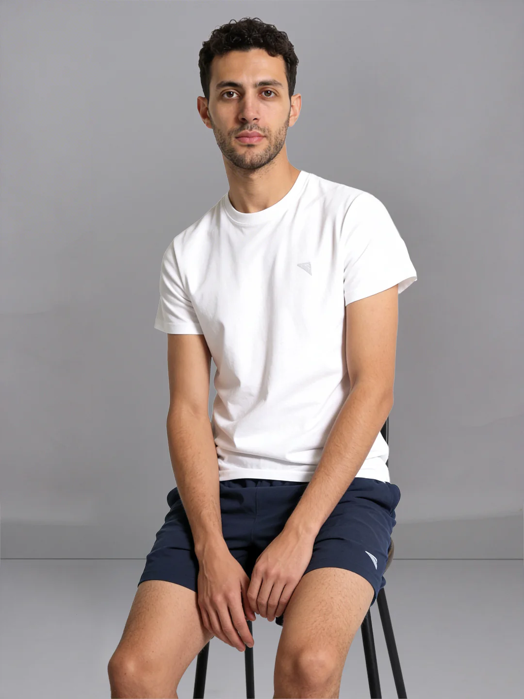 White Crew neck T-Shirt with Navy Shorts Combo ES2 - Image 2
