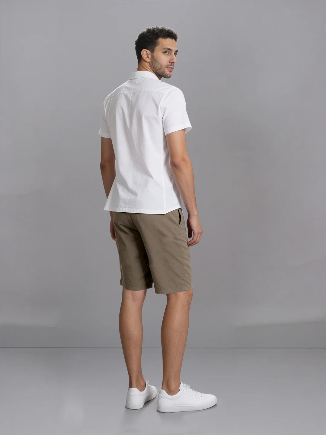 White Crew neck T-Shirt with Taupe Shorts Combo ES9 - Image 3