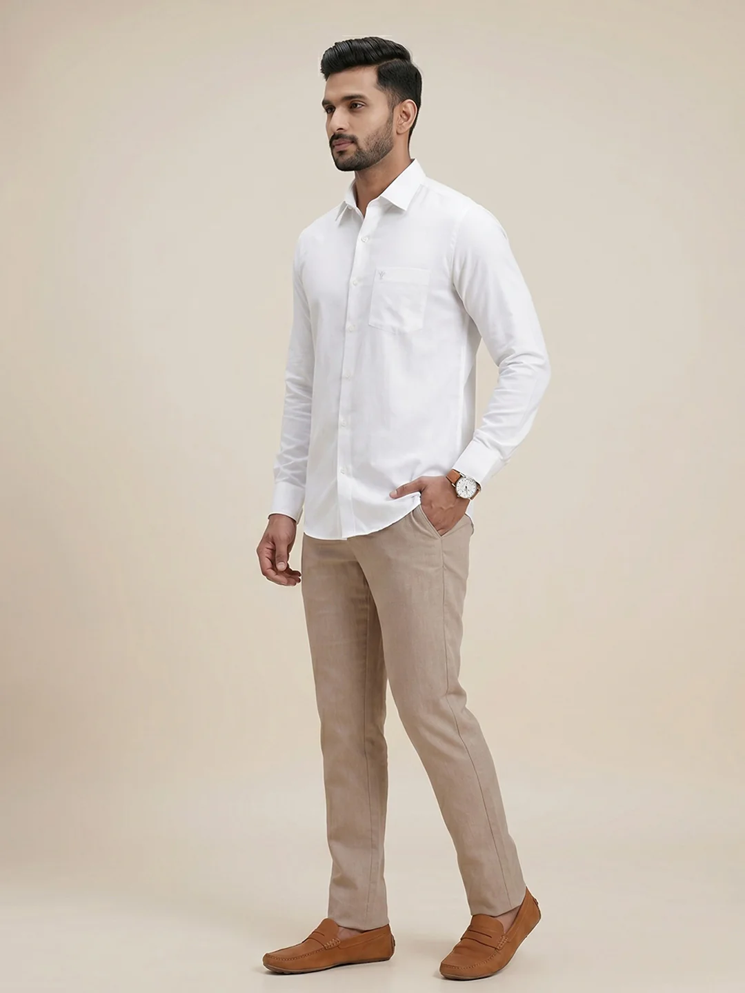 White Shirt with Kakhi Pants Super Saver Summer Collection - Image 4