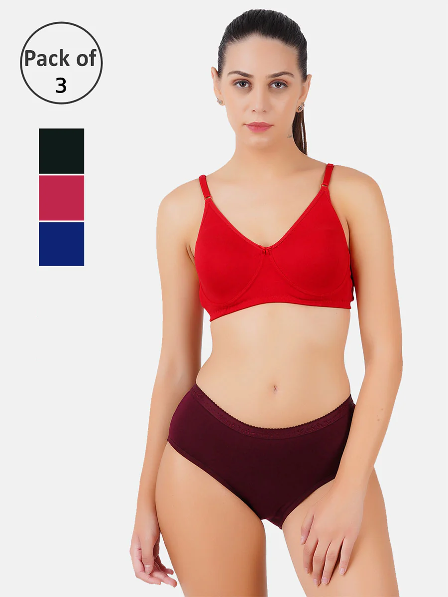 Women 100% Combed Cotton Assorted Plain Panties Only U (3 Pcs pack)