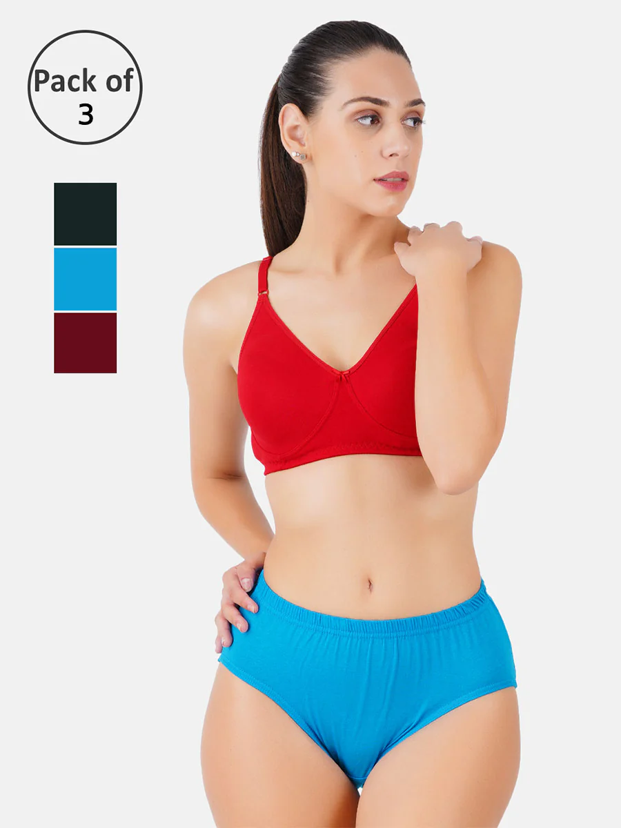 Women 100% Combed Cotton Assorted Plus Size Plain Panties Teekay (3 Pcs pack)