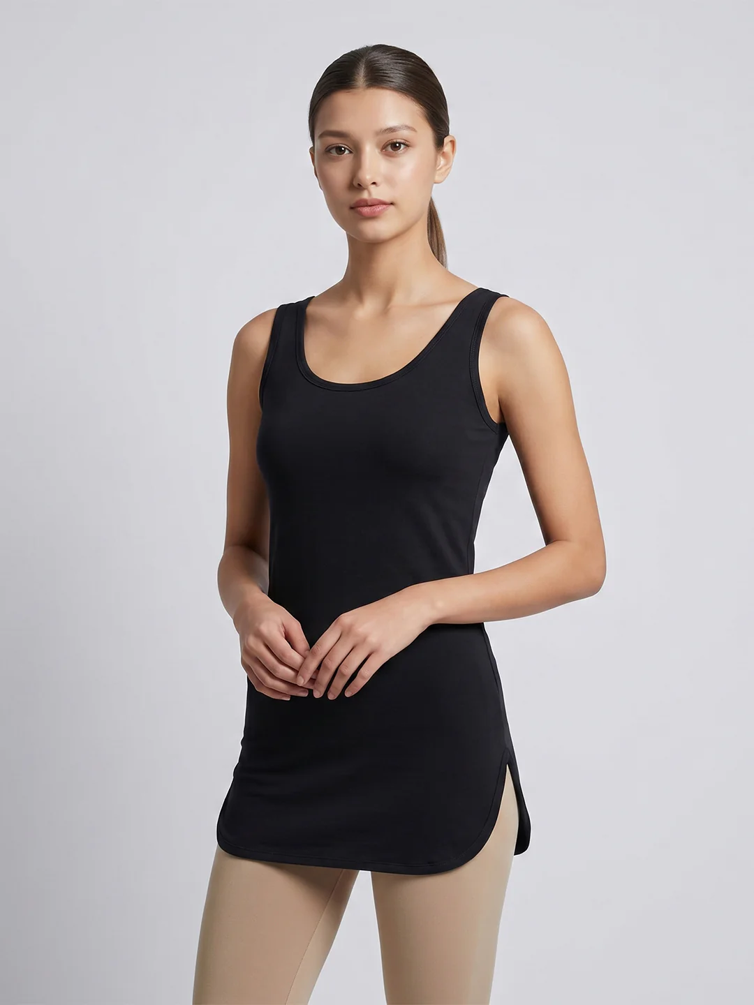 Women 100% Combed Cotton Black Long Camisole with Side Slit – Flora ( Pack of 2) - Image 2