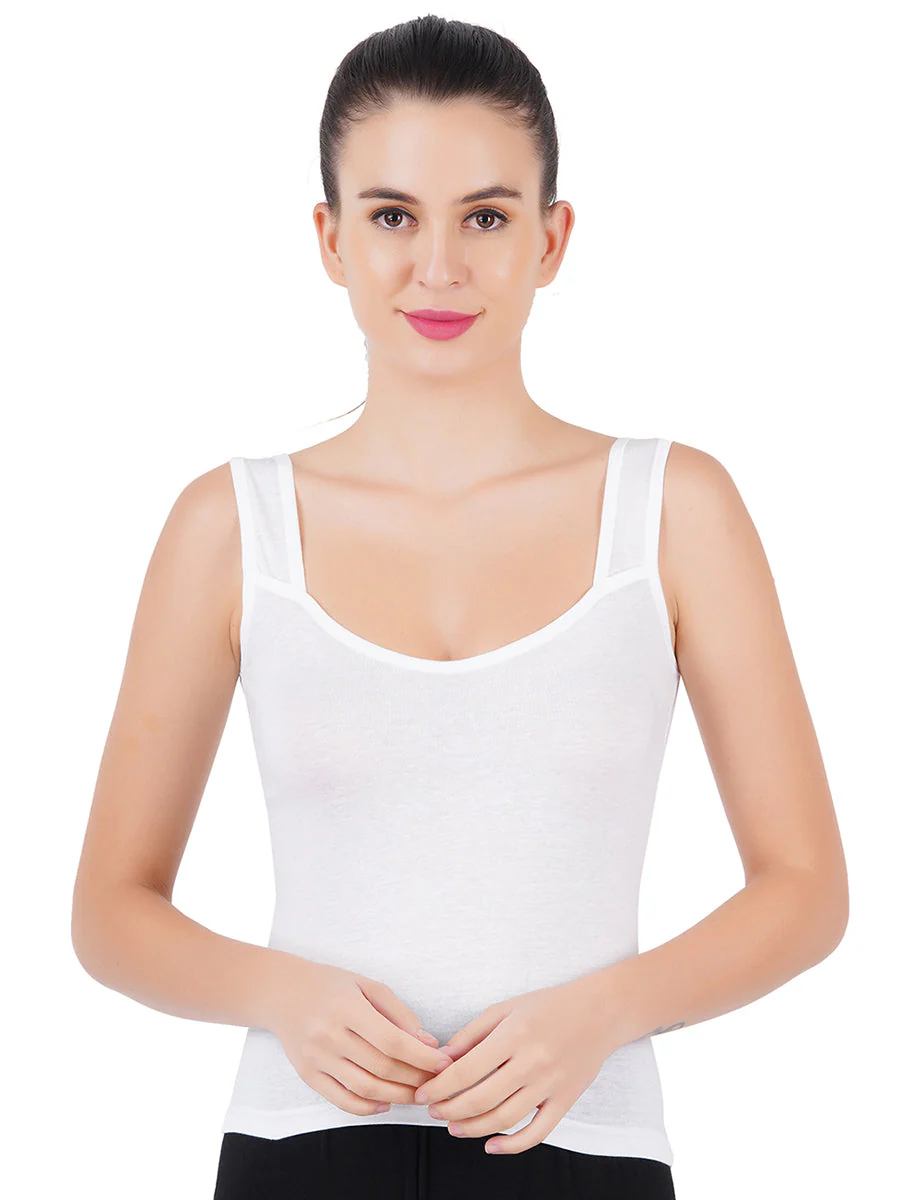 Women 100% Combed Cotton White Camisole Gracey (Pack of 2)