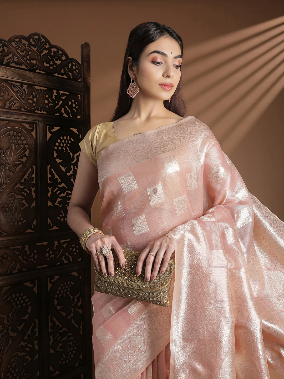 Women Baby Pink Cotton Weaving Saree PCS262 - Image 2